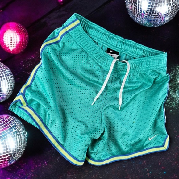 Nike Athletic Shorts‎ Youth M Running Gym Activewear Teal Trim Shiny Glanz - Picture 1 of 10